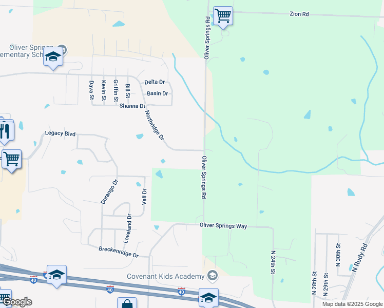 map of restaurants, bars, coffee shops, grocery stores, and more near 1524 Northridge Drive in Van Buren