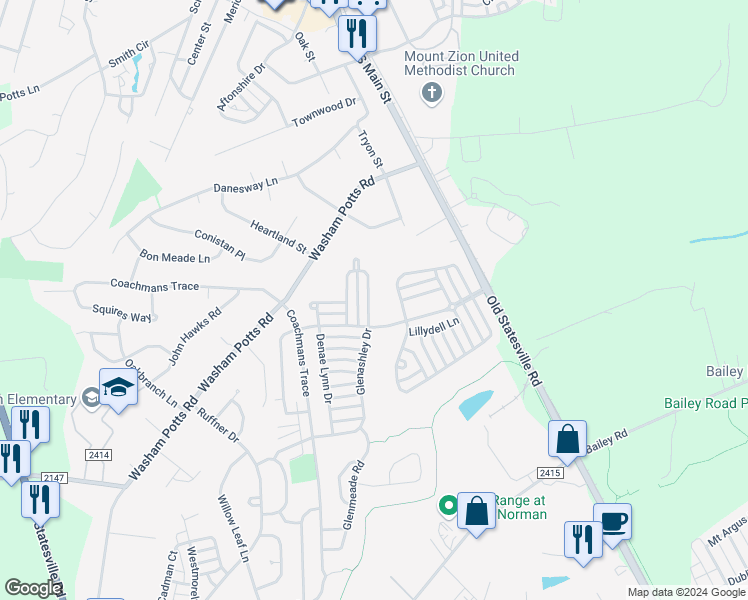 map of restaurants, bars, coffee shops, grocery stores, and more near 9173 Glenashley Drive in Cornelius