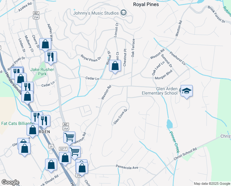 map of restaurants, bars, coffee shops, grocery stores, and more near 232 Tampa Circle in Arden