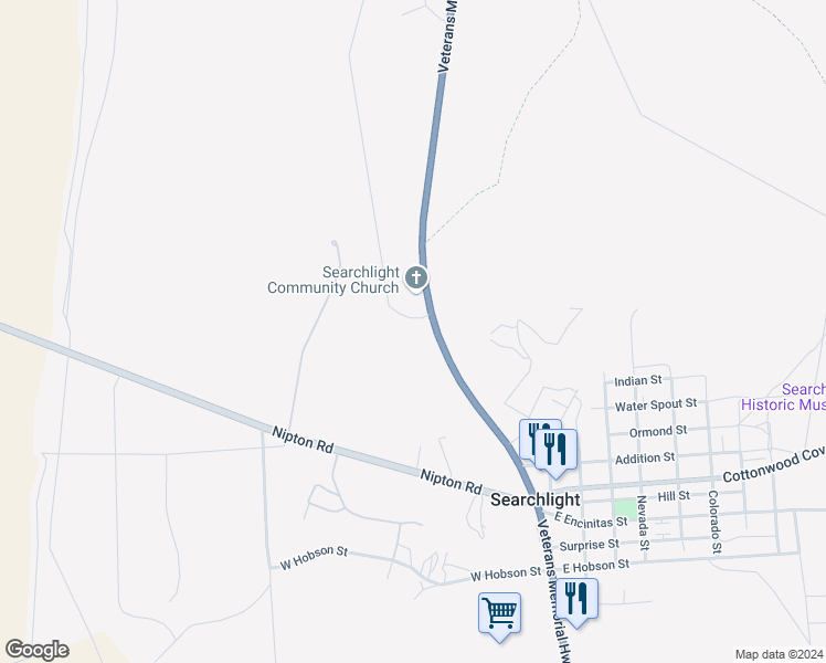 map of restaurants, bars, coffee shops, grocery stores, and more near Searchlight Street in Searchlight