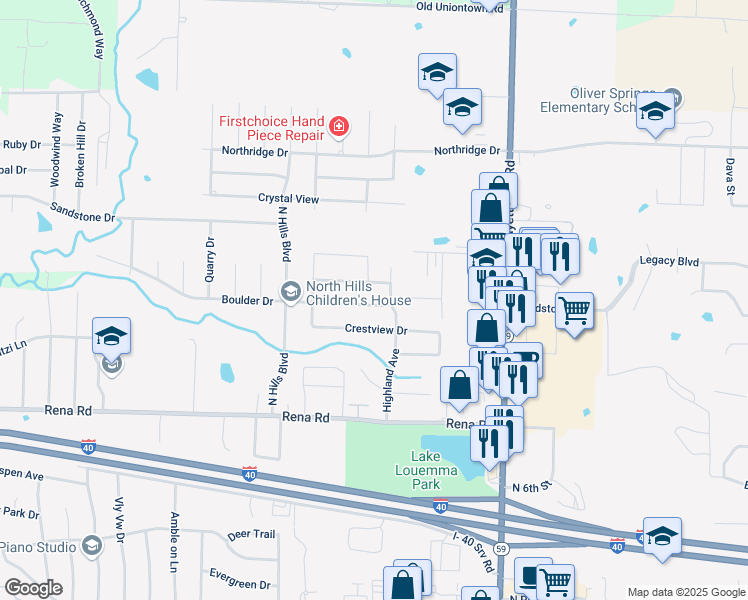 map of restaurants, bars, coffee shops, grocery stores, and more near 318 Boulder Drive in Van Buren
