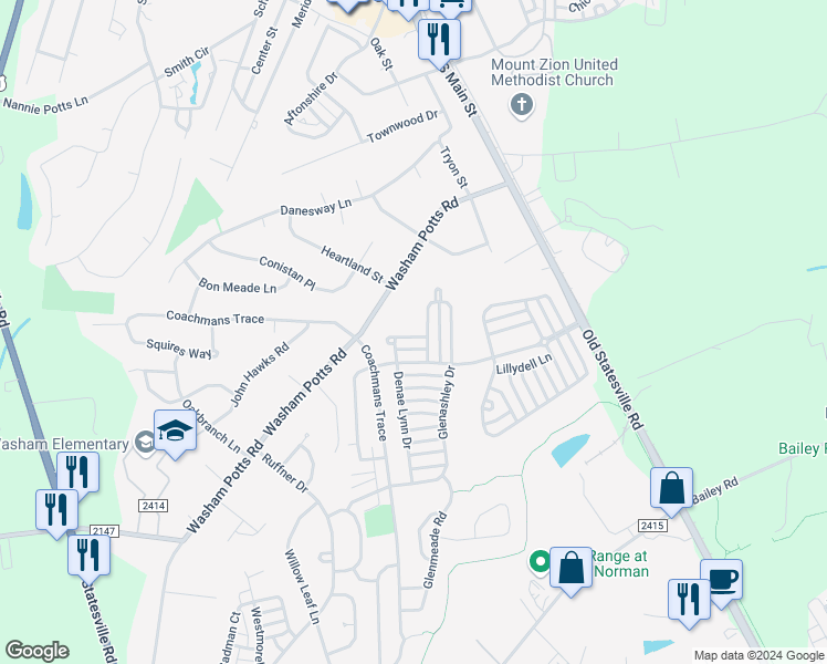 map of restaurants, bars, coffee shops, grocery stores, and more near 10949 Shelly Renee Drive in Cornelius