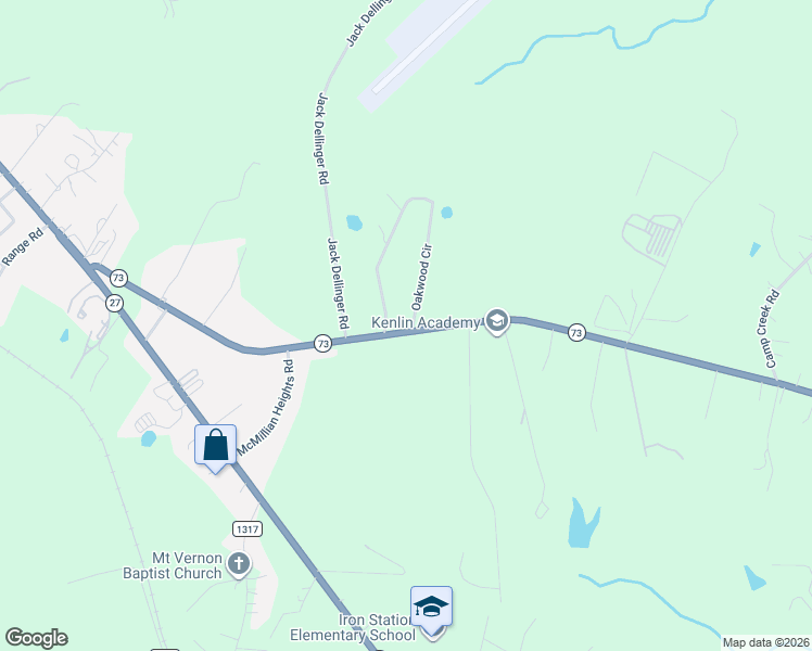 map of restaurants, bars, coffee shops, grocery stores, and more near 3932 Oakwood Circle in Iron Station
