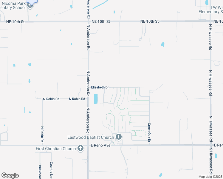 map of restaurants, bars, coffee shops, grocery stores, and more near 12310 Elizabeth Drive in Midwest City