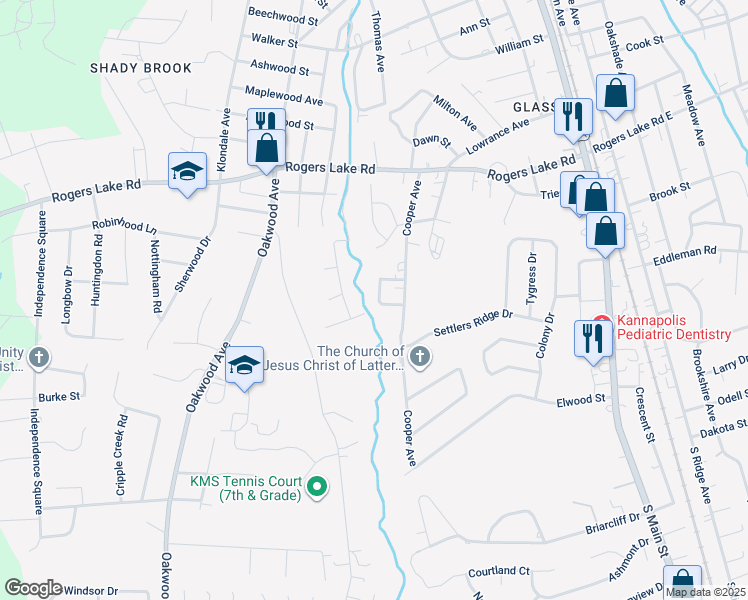 map of restaurants, bars, coffee shops, grocery stores, and more near 1506 Dennis Avenue in Kannapolis