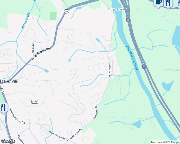 map of restaurants, bars, coffee shops, grocery stores, and more near 14 Dansford Lane in Arden
