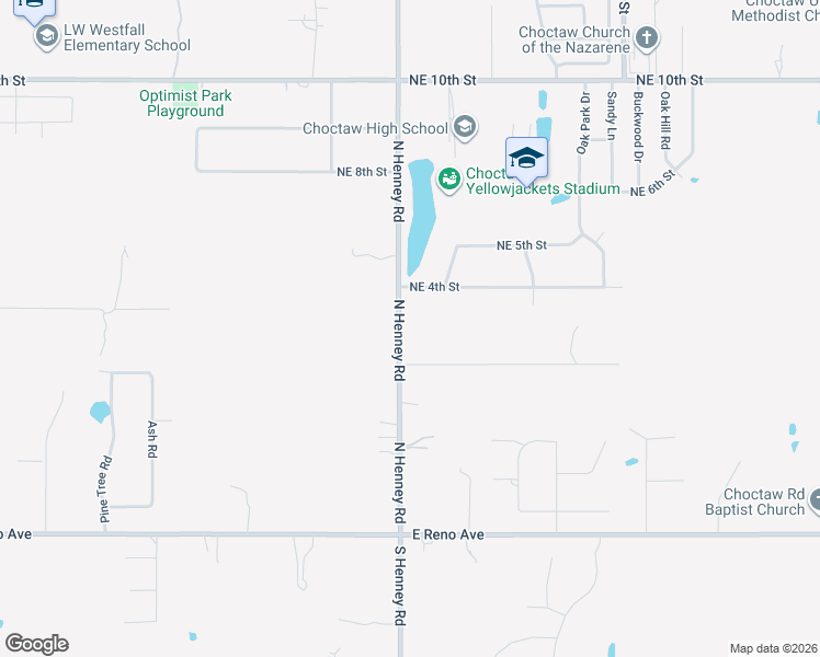 map of restaurants, bars, coffee shops, grocery stores, and more near 564 Henney Road in Choctaw