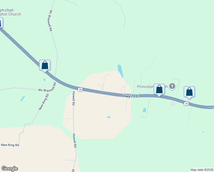 map of restaurants, bars, coffee shops, grocery stores, and more near 5643 US Highway 70 East in Princeton