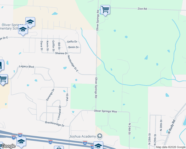 map of restaurants, bars, coffee shops, grocery stores, and more near 1524 Northridge Drive in Van Buren