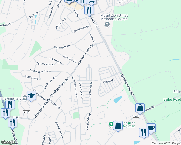 map of restaurants, bars, coffee shops, grocery stores, and more near 9164 Glenashley Drive in Cornelius