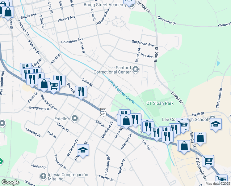 map of restaurants, bars, coffee shops, grocery stores, and more near 1311 South 3rd Street in Sanford