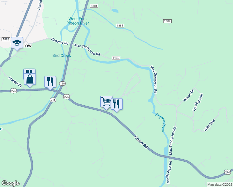 map of restaurants, bars, coffee shops, grocery stores, and more near 143 Hidden Valley Circle in Canton