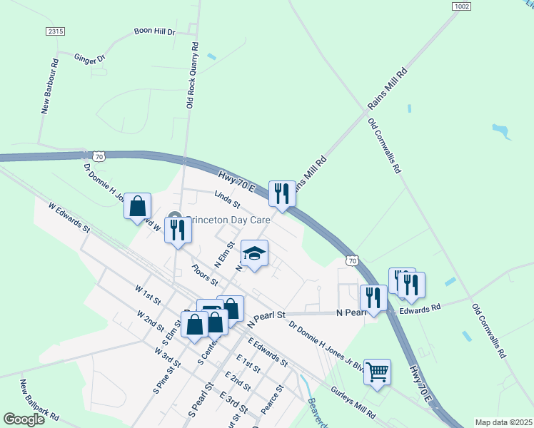map of restaurants, bars, coffee shops, grocery stores, and more near 104 Linda Street in Princeton