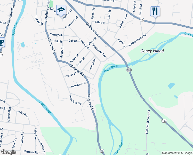 map of restaurants, bars, coffee shops, grocery stores, and more near 325 Cliffside Avenue in Shelbyville