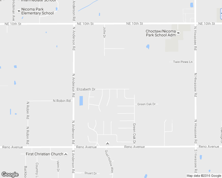 map of restaurants, bars, coffee shops, grocery stores, and more near 12391 Elizabeth Drive in Midwest City