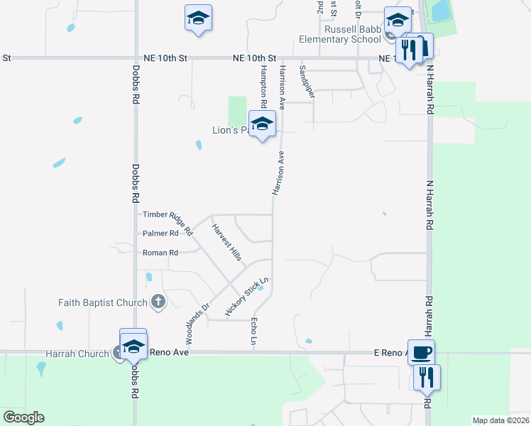 map of restaurants, bars, coffee shops, grocery stores, and more near 480 Echo Lane in Harrah