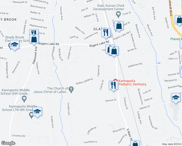 map of restaurants, bars, coffee shops, grocery stores, and more near 1606 Matthew Allen Circle in Kannapolis