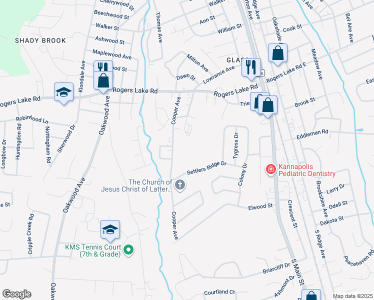 map of restaurants, bars, coffee shops, grocery stores, and more near Lowrance Avenue in Kannapolis