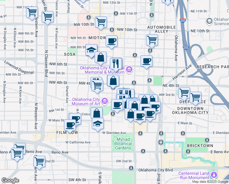 map of restaurants, bars, coffee shops, grocery stores, and more near in Oklahoma City