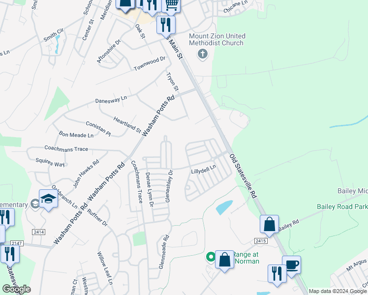 map of restaurants, bars, coffee shops, grocery stores, and more near 11512 Heritage Green Drive in Cornelius