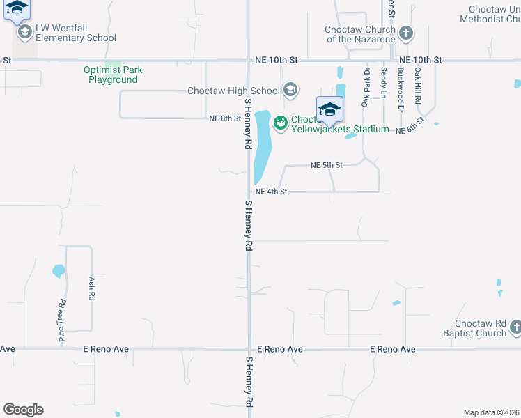 map of restaurants, bars, coffee shops, grocery stores, and more near 564 Henney Road in Choctaw