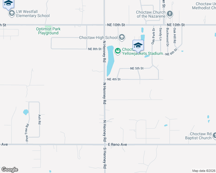 map of restaurants, bars, coffee shops, grocery stores, and more near 564 Henney Road in Choctaw