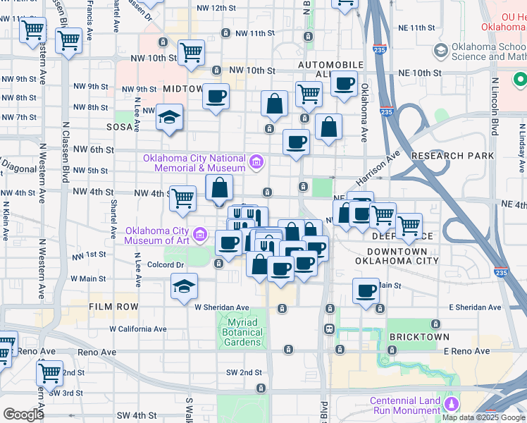 map of restaurants, bars, coffee shops, grocery stores, and more near in Oklahoma City