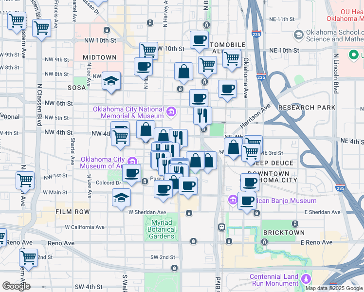 map of restaurants, bars, coffee shops, grocery stores, and more near in Oklahoma City