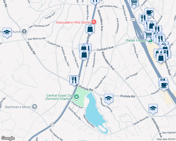 map of restaurants, bars, coffee shops, grocery stores, and more near in Atascadero