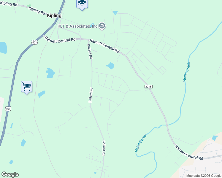 map of restaurants, bars, coffee shops, grocery stores, and more near Davinhall Drive in Harnett County