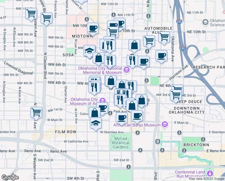 map of restaurants, bars, coffee shops, grocery stores, and more near 412n North Hudson Avenue in Oklahoma City