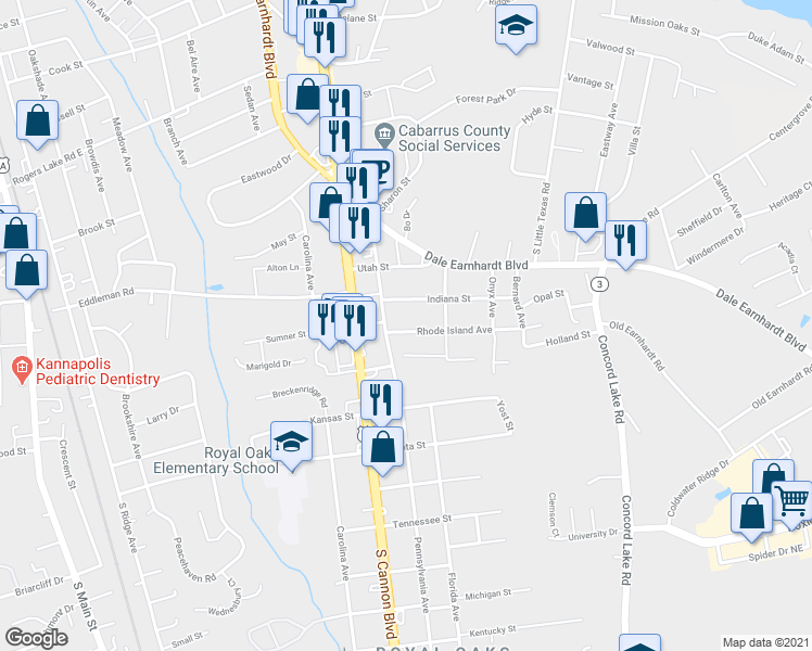 map of restaurants, bars, coffee shops, grocery stores, and more near 905 Rhode Island Avenue in Kannapolis
