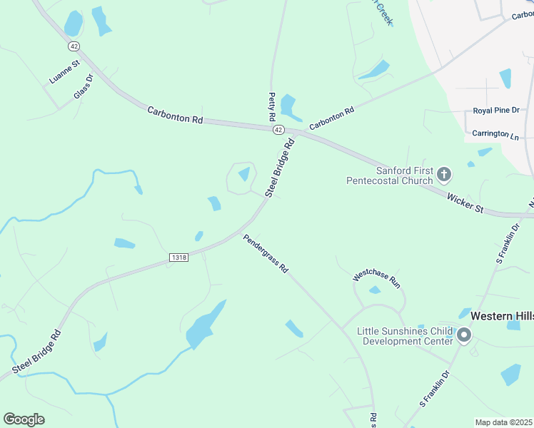 map of restaurants, bars, coffee shops, grocery stores, and more near 238 Steel Bridge Road in Sanford