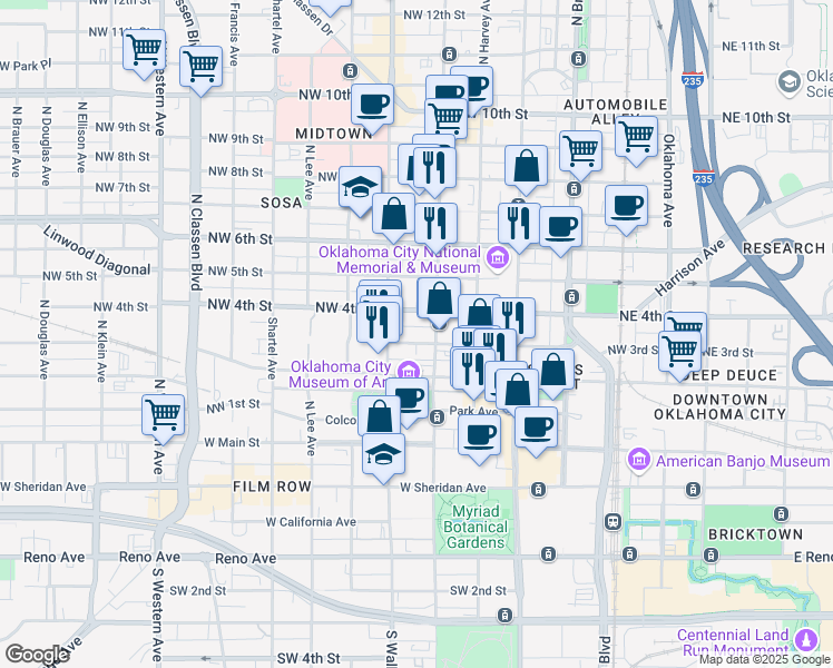 map of restaurants, bars, coffee shops, grocery stores, and more near 412n North Hudson Avenue in Oklahoma City