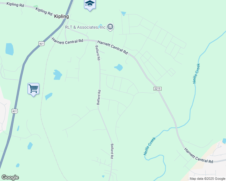 map of restaurants, bars, coffee shops, grocery stores, and more near Davinhall Drive in Harnett County