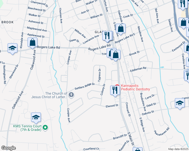 map of restaurants, bars, coffee shops, grocery stores, and more near 1595 Matthew Allen Circle in Kannapolis