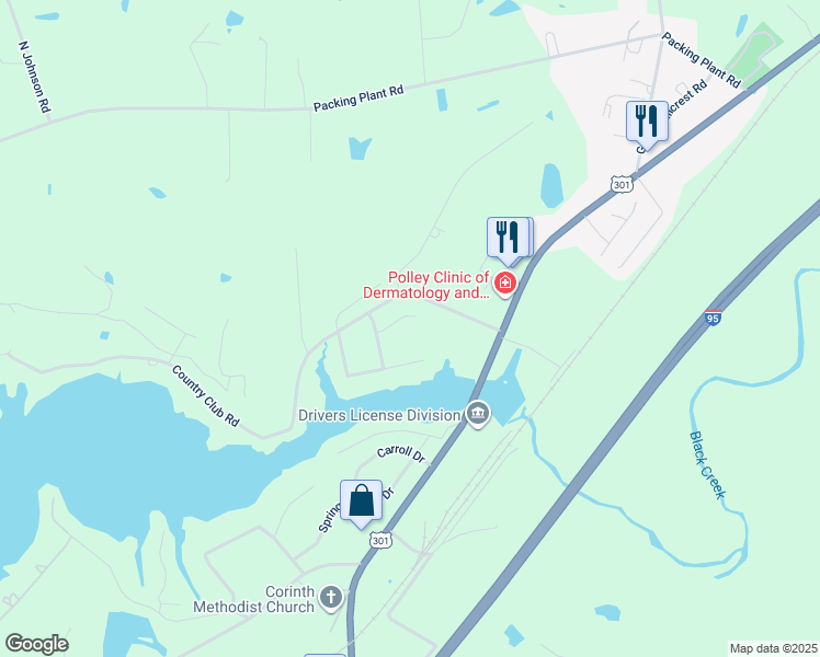 map of restaurants, bars, coffee shops, grocery stores, and more near 114 Cypress Point in Smithfield
