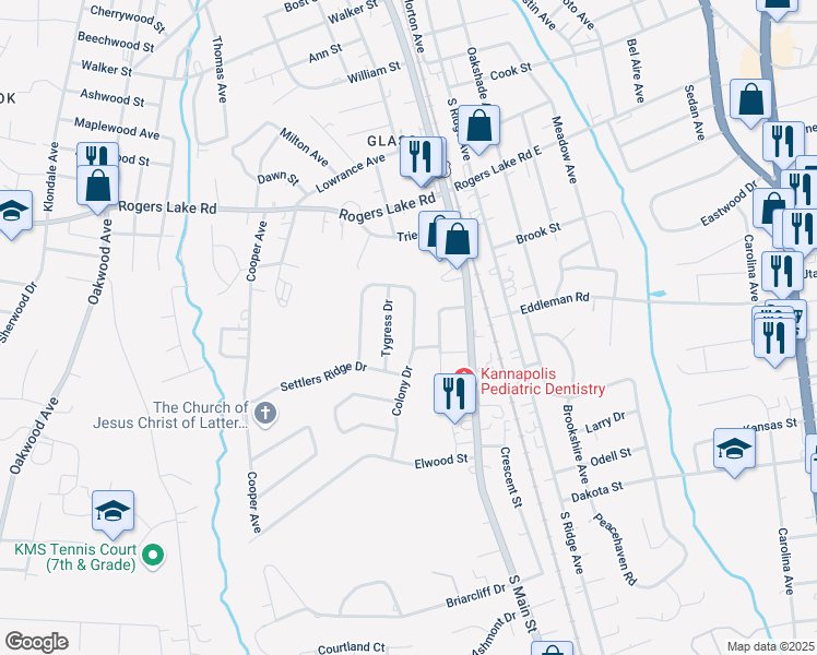 map of restaurants, bars, coffee shops, grocery stores, and more near 1421 Matthew Allen Circle in Kannapolis