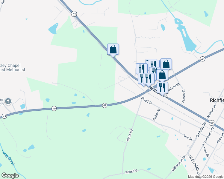 map of restaurants, bars, coffee shops, grocery stores, and more near 222 Old Highway 49 in Richfield