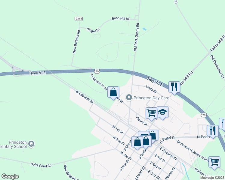 map of restaurants, bars, coffee shops, grocery stores, and more near 664 Doctor Donnie H Jones Junior Boulevard West in Princeton