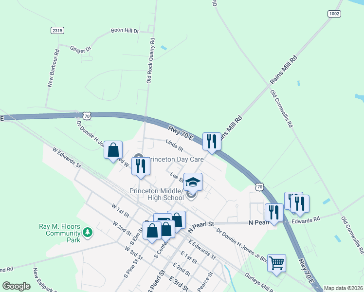 map of restaurants, bars, coffee shops, grocery stores, and more near 101 Hinnant Street in Princeton