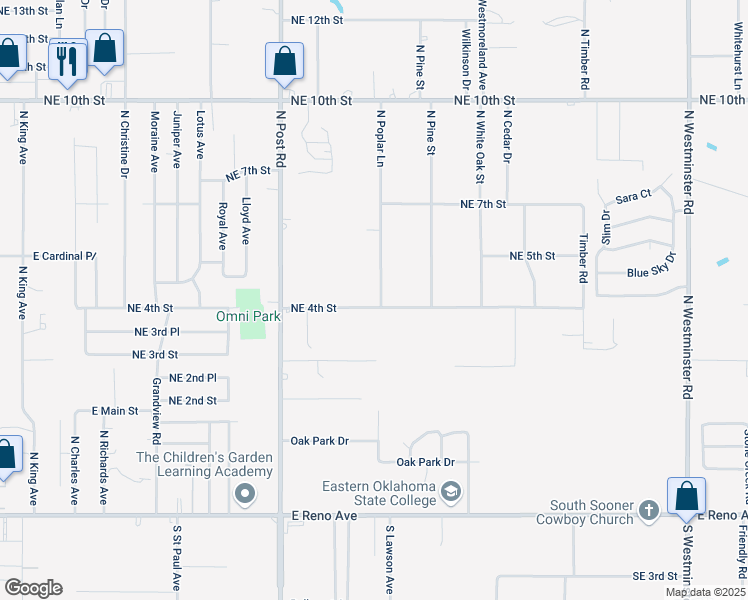 map of restaurants, bars, coffee shops, grocery stores, and more near 10139 Northeast 4th Street in Midwest City