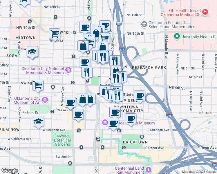 map of restaurants, bars, coffee shops, grocery stores, and more near in Oklahoma City
