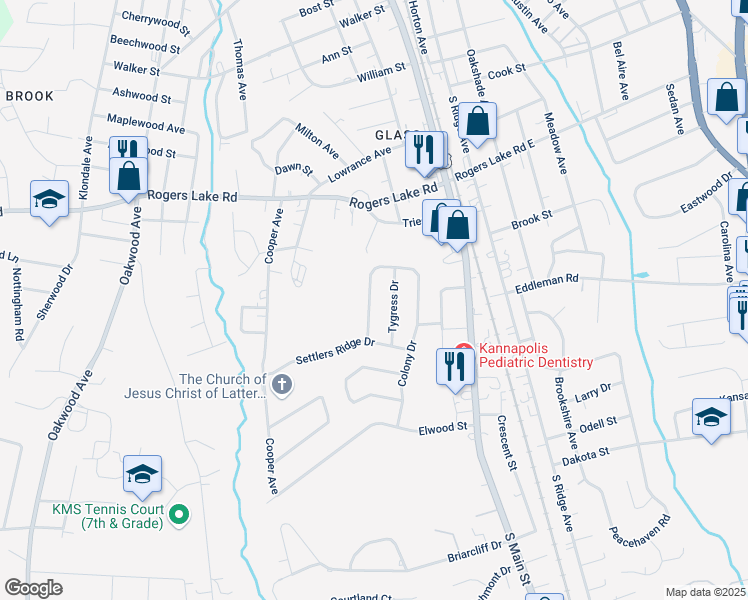 map of restaurants, bars, coffee shops, grocery stores, and more near 1585 Matthew Allen Circle in Kannapolis