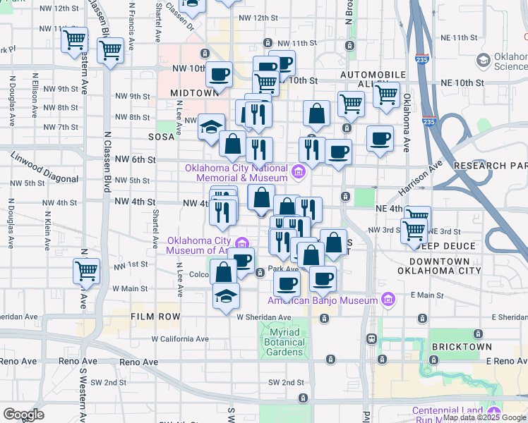 map of restaurants, bars, coffee shops, grocery stores, and more near 412n North Hudson Avenue in Oklahoma City