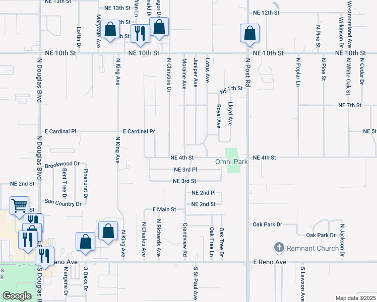 map of restaurants, bars, coffee shops, grocery stores, and more near 504 Moraine Avenue in Oklahoma City