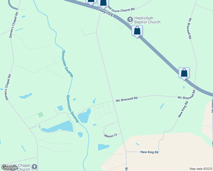 map of restaurants, bars, coffee shops, grocery stores, and more near 532 Braswell Rd in Smithfield