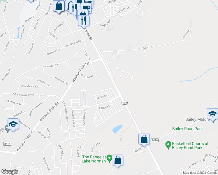 map of restaurants, bars, coffee shops, grocery stores, and more near 11354 Heritage Green Drive in Cornelius
