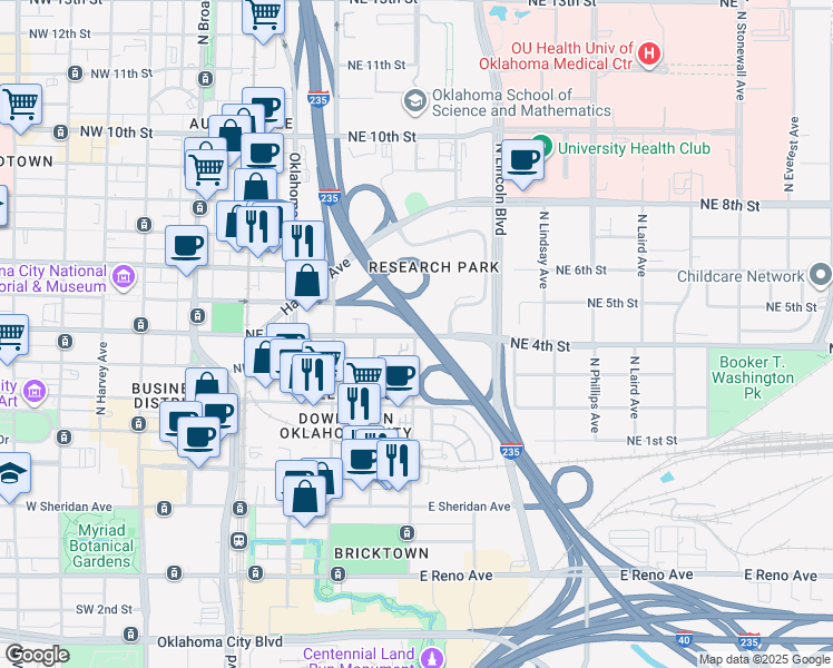 map of restaurants, bars, coffee shops, grocery stores, and more near in Oklahoma City