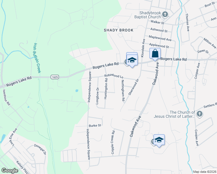 map of restaurants, bars, coffee shops, grocery stores, and more near 1409 Huntingdon Road in Kannapolis